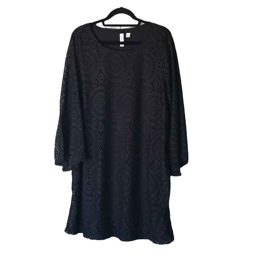 Tacera 1X black lace midi shift dress